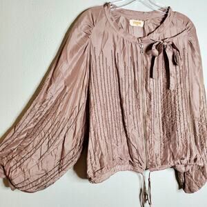Raasta Silk Embellished Puff Sleeve Jacket L Blush Studded Beads Bow Feminine